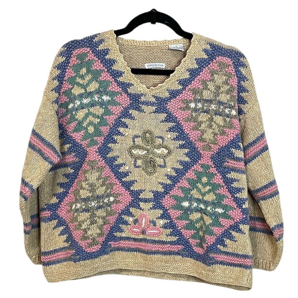 Sigrid Olsen Women's Hand-Knit Geometric Pullover Sweater S Multicolor Boxy Fall - Picture 3 of 12